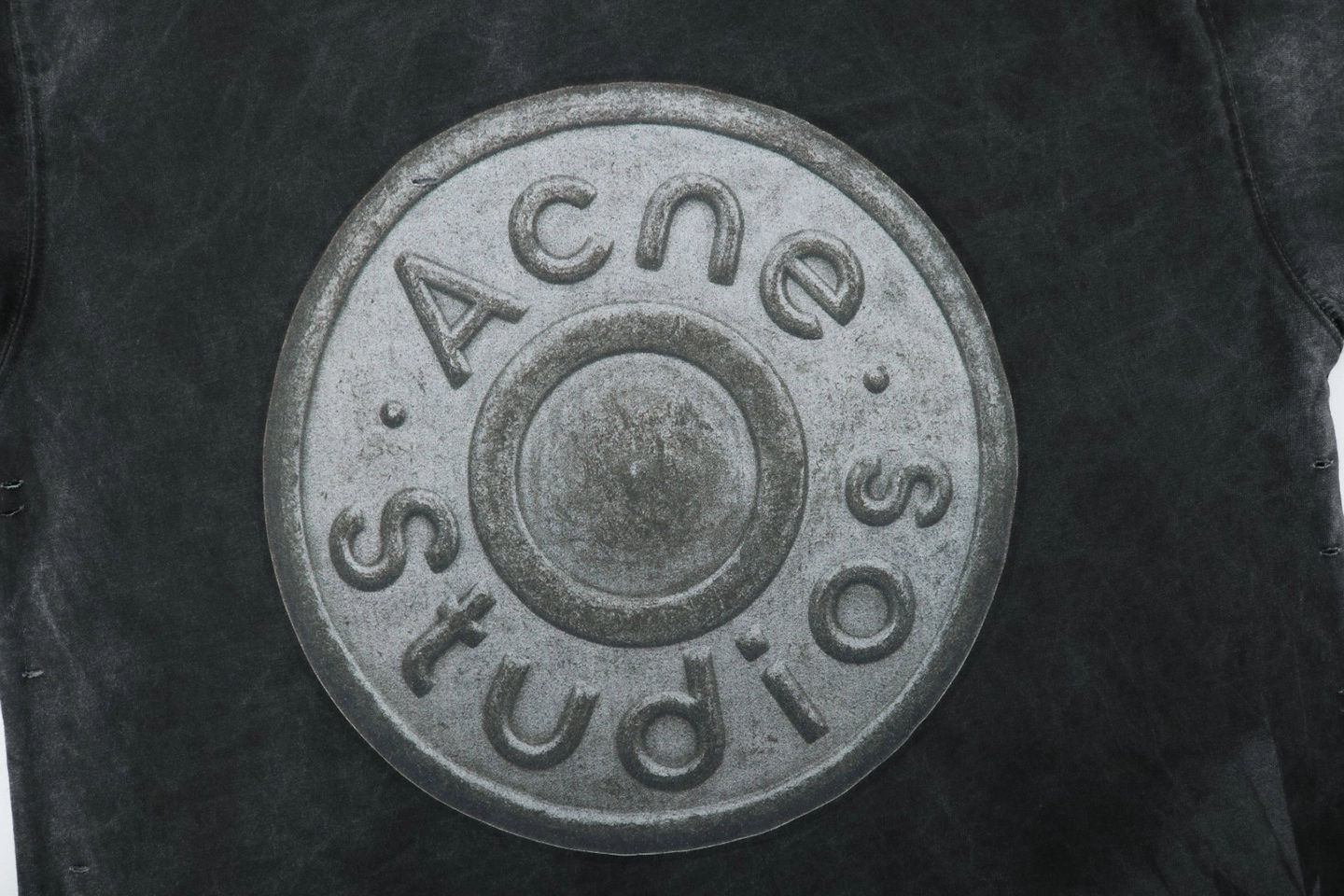 Acne Studios Button Graphic Distressed T-Shirt Front Print