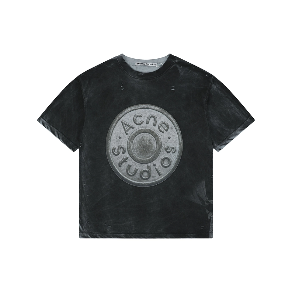 Acne Studios Button Graphic Distressed T-Shirt Front view