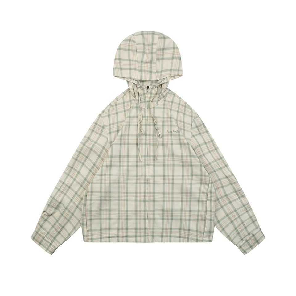 Acne Studios Checked Hooded Jacket Beige Front view