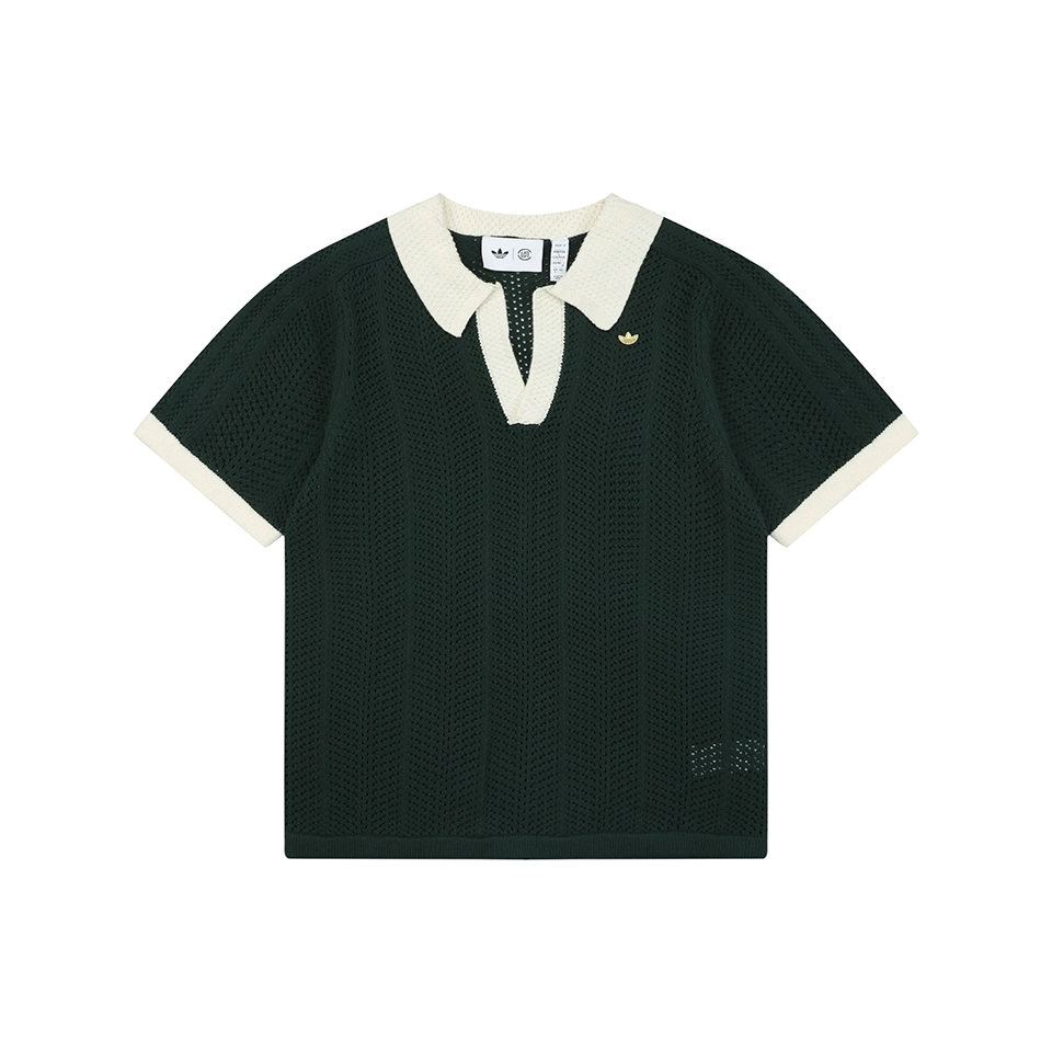 Adidas Originals Open-Knit V-Neck Polo Shirt Front view