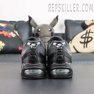 Nike Air Max 95 Big Bubble Black Carbon heel view featuring black upper, Nike Air branding and Big Bubble Air unit