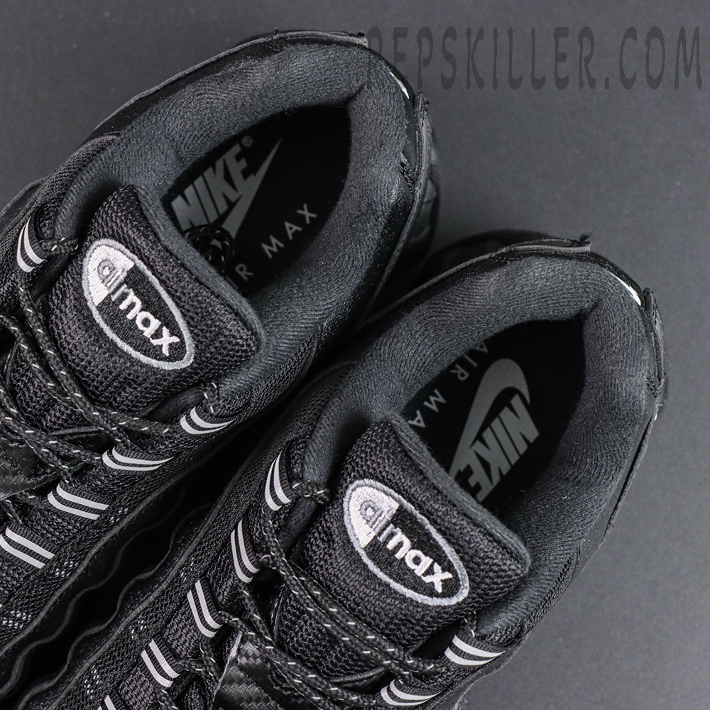 Nike Air Max 95 Big Bubble Black Carbon tongue and collar detail featuring mesh construction and classic Air Max branding