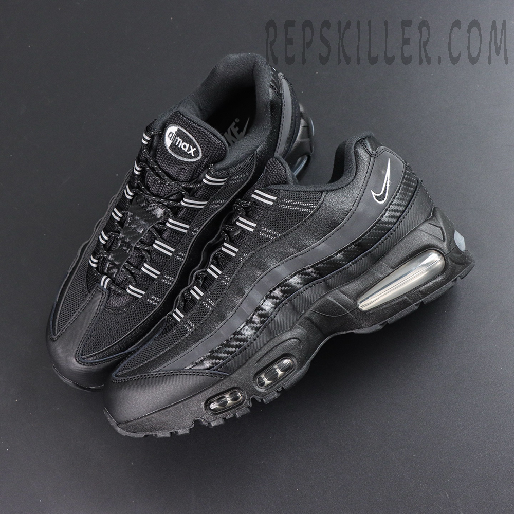 Nike Air Max 95 Big Bubble Black Carbon top view featuring layered black upper and carbon fiber-inspired details