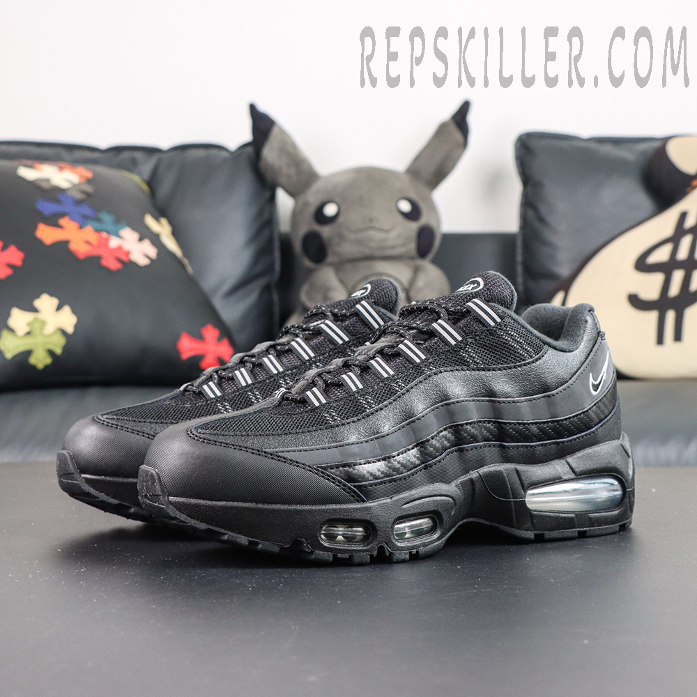 Nike Air Max 95 Big Bubble Black Carbon rear side view featuring classic Air Max heel cushioning and Nike Swoosh logo