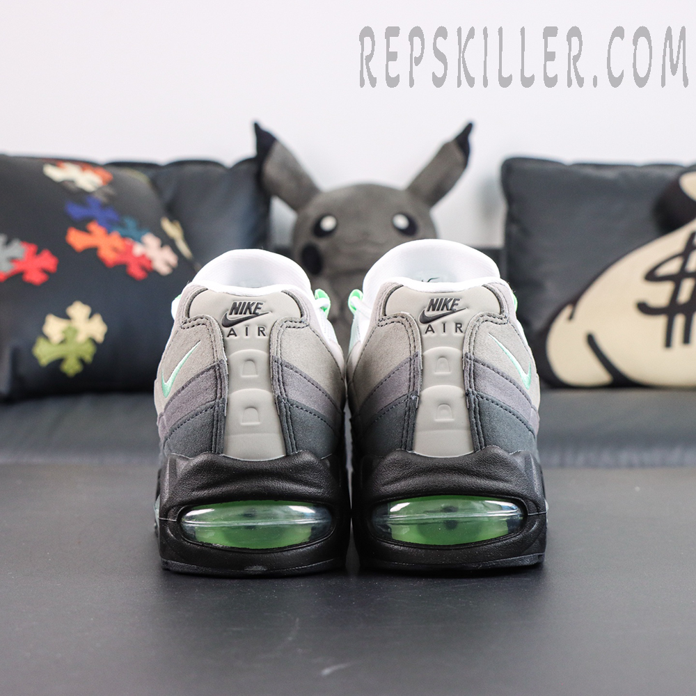 Nike Air Max 95 Big Bubble Fresh Mint rear detail featuring classic Nike Air branding and visible cushioning units
