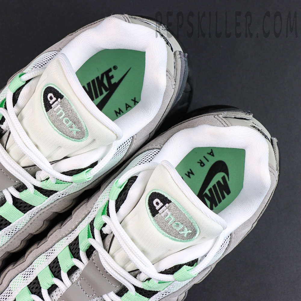 Nike Air Max 95 Big Bubble Fresh Mint tongue detail featuring Air Max branding and green inner lining