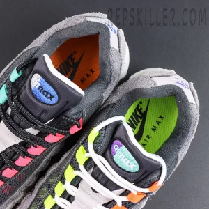 Nike Air Max 95 OG ‘Greedy/What The’ tongue detail featuring Nike Air Max branding with vibrant color accents