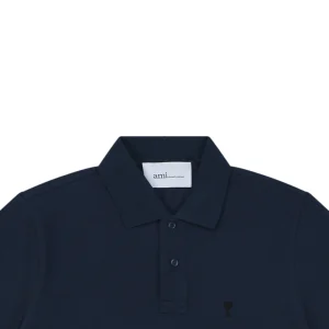Ami Black Heart Embroidered Polo T-Shirt Navy