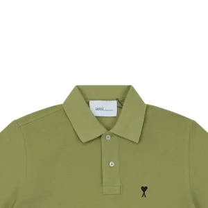 Ami Black Heart Embroidered Polo T-Shirt Green