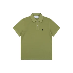 Ami Black Heart Embroidered Polo T-Shirt Green Front view