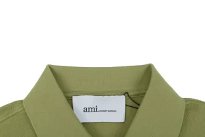 Ami Black Heart Embroidered Polo T-Shirt Green Collar