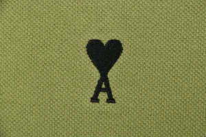 Ami Black Heart Embroidered Polo T-Shirt Green Brand