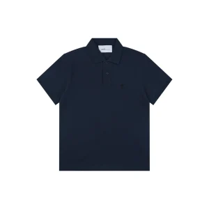 Ami Black Heart Embroidered Polo T-Shirt Navy Front view