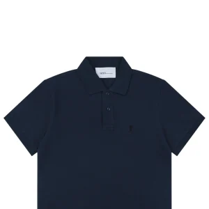 Ami Black Heart Embroidered Polo T-Shirt Navy