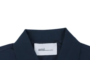 Ami Black Heart Embroidered Polo T-Shirt Navy Collar