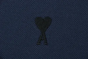 Ami Black Heart Embroidered Polo T-Shirt Navy Brand