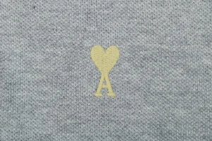 Ami Heart Logo Contrast Collar Polo T-Shirt Grey Brand