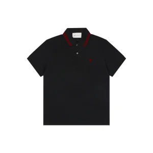 Ami Heart Logo Contrast Collar Polo T-Shirt Black Front view