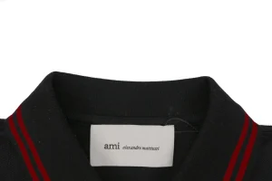 Ami Heart Logo Contrast Collar Polo T-Shirt Black Collar