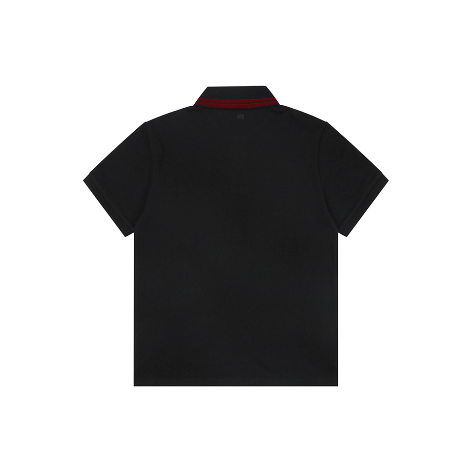 Ami Heart Logo Contrast Collar Polo T-Shirt Black Back view