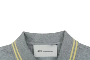 Ami Heart Logo Contrast Collar Polo T-Shirt Grey Collar