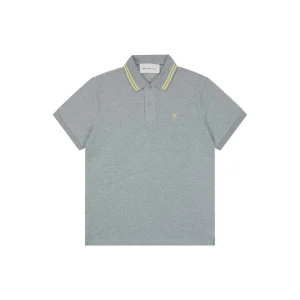 Ami Heart Logo Contrast Collar Polo T-Shirt Grey Front view