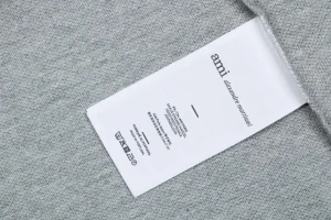 Ami Heart Logo Contrast Collar Polo T-Shirt Grey Wash label