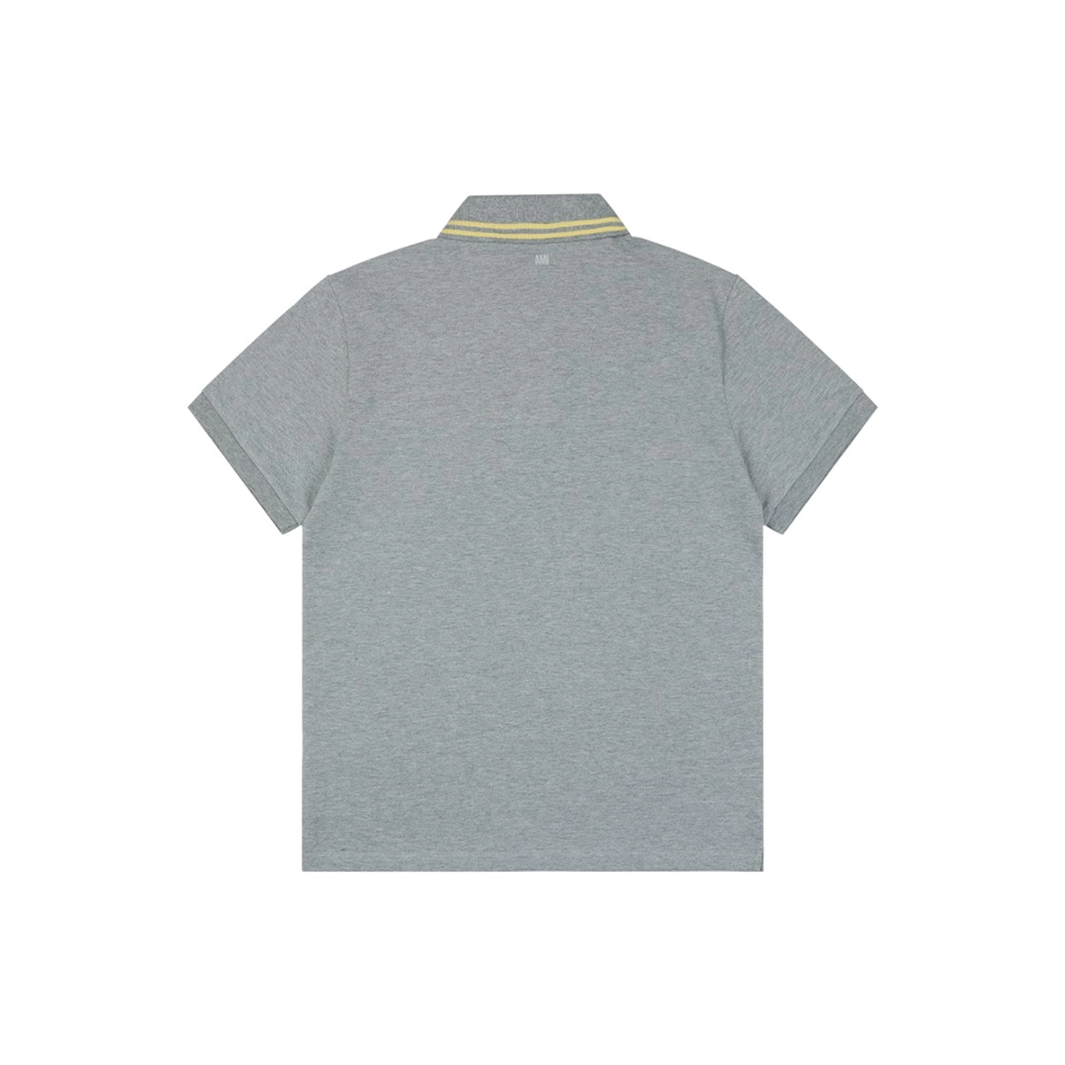 Ami Heart Logo Contrast Collar Polo T-Shirt Grey