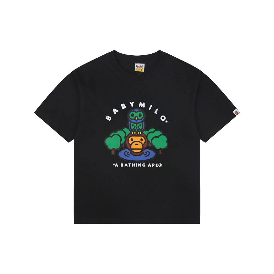 BAPE Owl & Baby Milo Graphic T-Shirt Black Front view