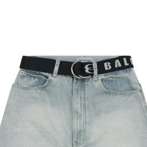 Balenciaga Logo Belt Denim Bermuda Shorts