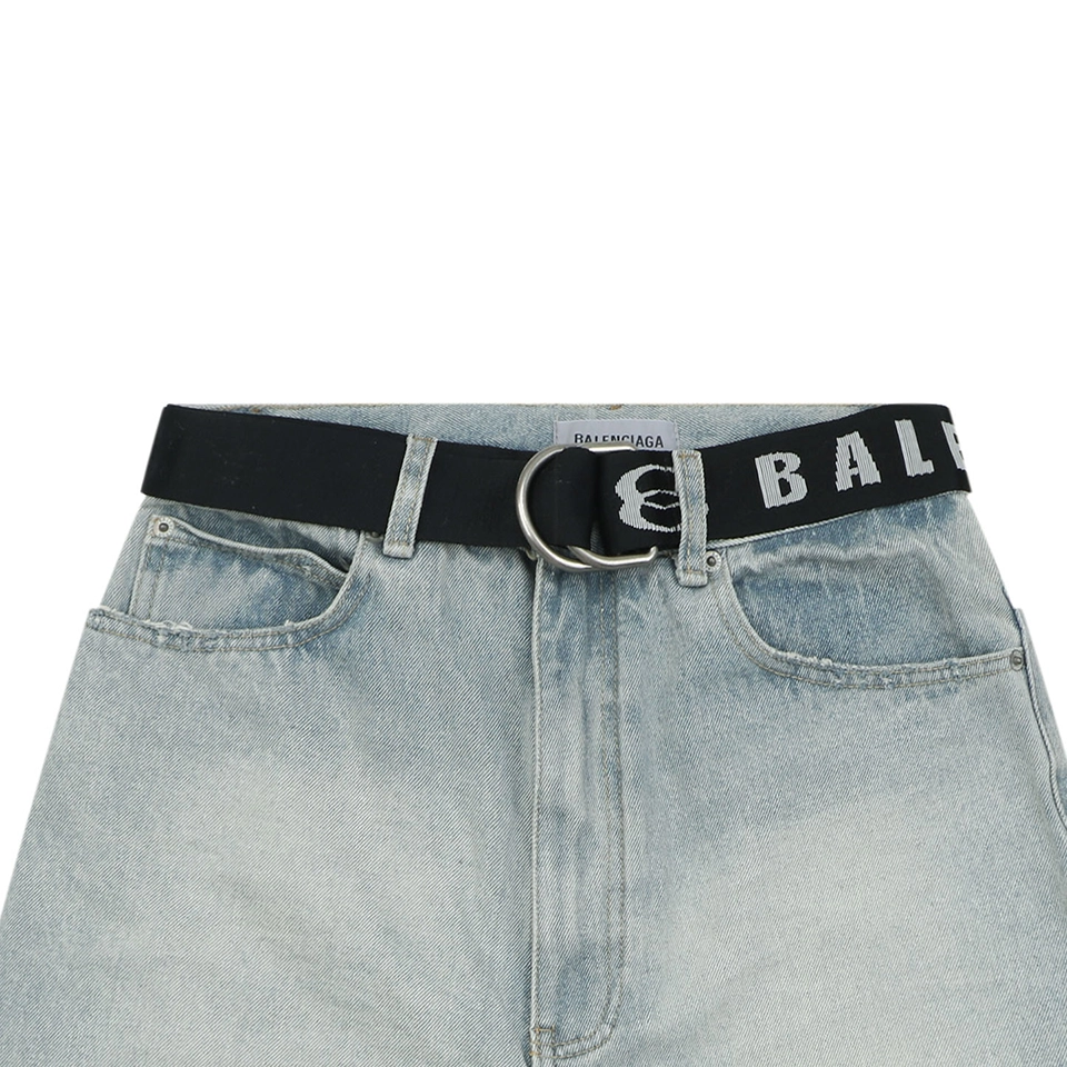 Balenciaga Logo Belt Denim Bermuda Shorts