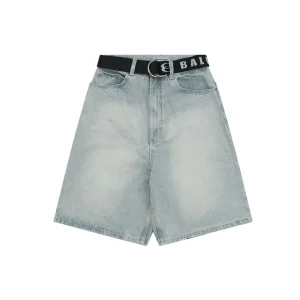 Balenciaga Logo Belt Denim Bermuda Shorts Front view