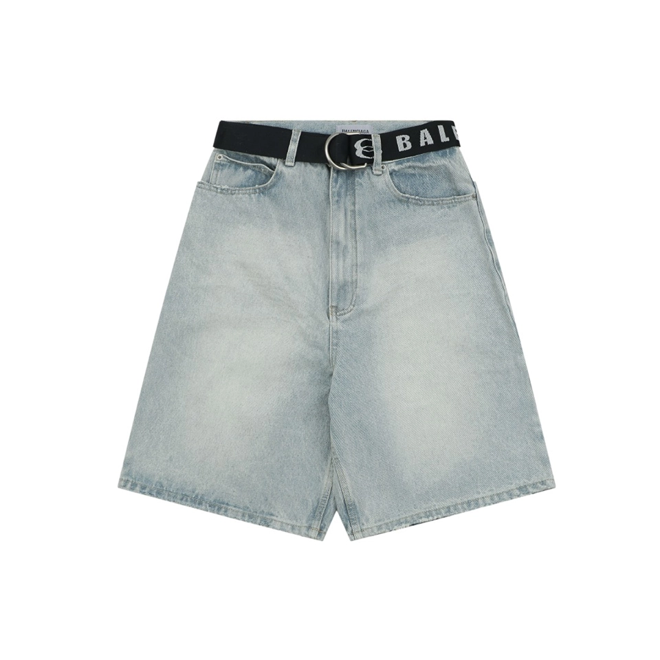 Balenciaga Logo Belt Denim Bermuda Shorts Front view