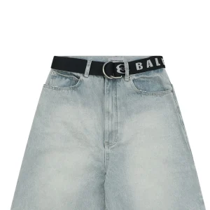 Balenciaga Logo Belt Denim Bermuda Shorts
