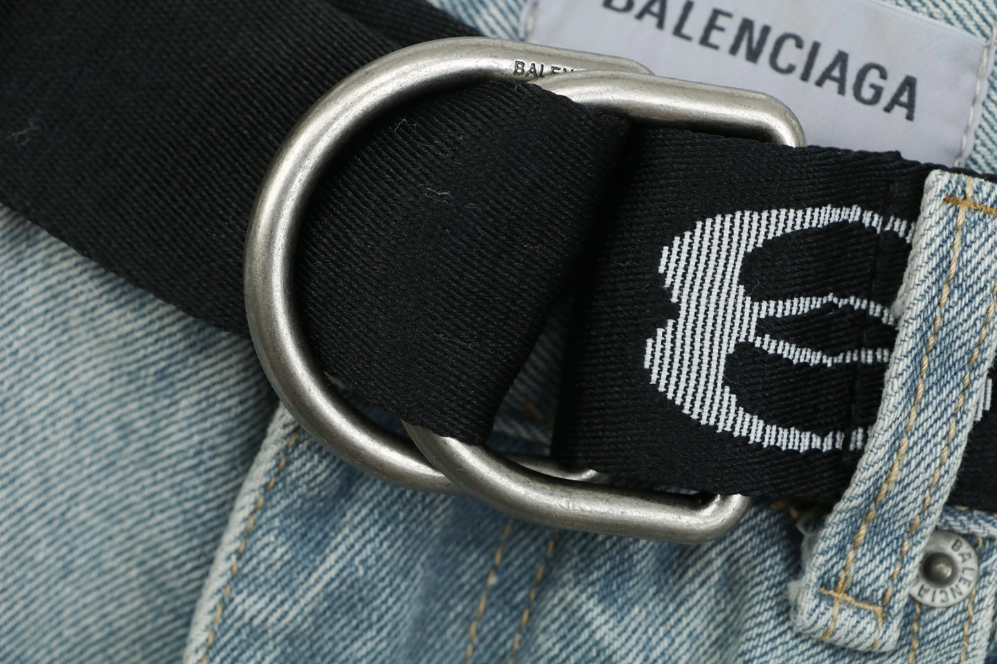 Balenciaga Logo Belt Denim Bermuda Shorts