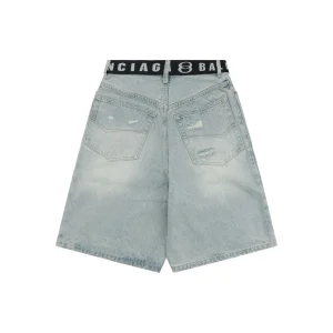 Balenciaga Logo Belt Denim Bermuda Shorts Back view