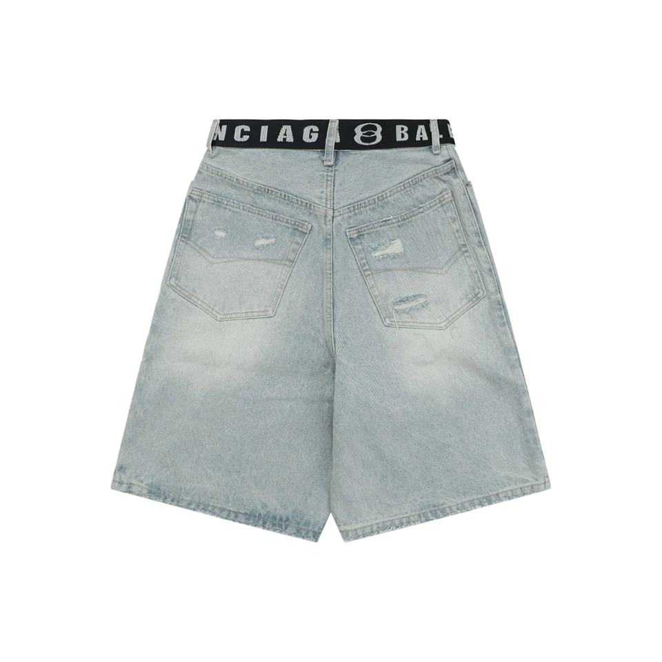 Balenciaga Logo Belt Denim Bermuda Shorts Back view