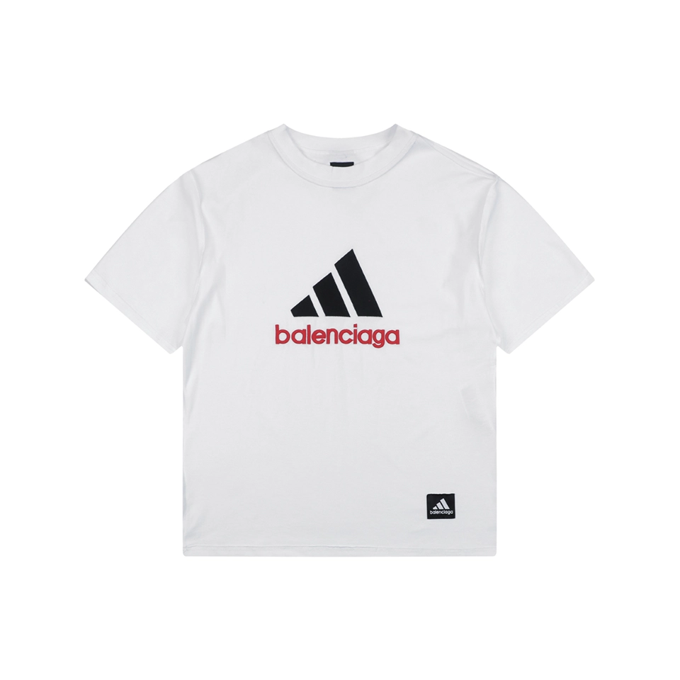 Balenciaga Paris Triple Stripe Reversible T-Shirt - White Back side Front view