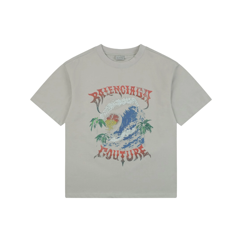 Balenciaga Sunset Wave Graphic T-Shirt Grey Front view