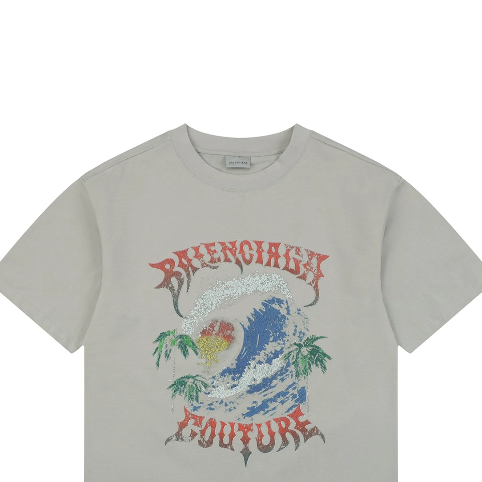 Balenciaga Sunset Wave Graphic T-Shirt Grey