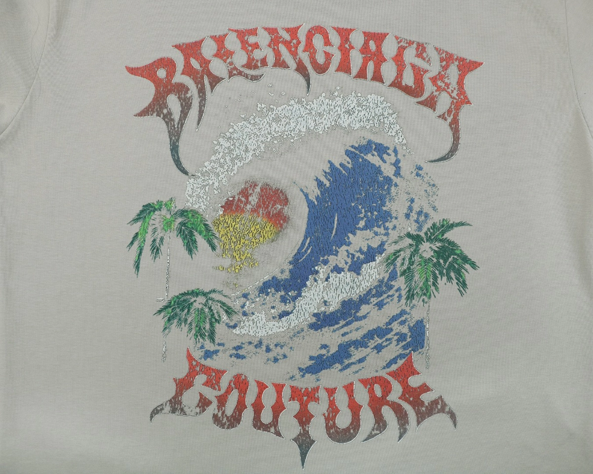 Balenciaga Sunset Wave Graphic T-Shirt Grey Front Print