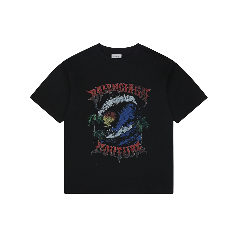 Balenciaga Sunset Wave Graphic T-Shirt Black Front view