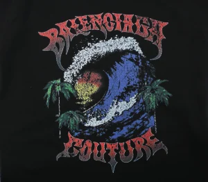 Balenciaga Sunset Wave Graphic T-Shirt Black Front Print