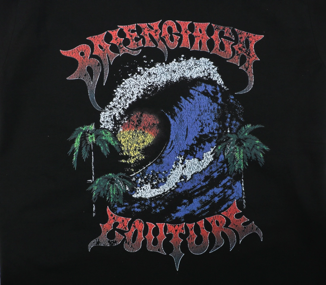 Balenciaga Sunset Wave Graphic T-Shirt Black Front Print