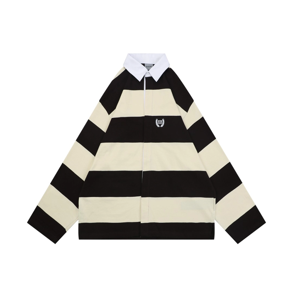Balenciaga Wheat Double-B Striped Polo Shirt Front view