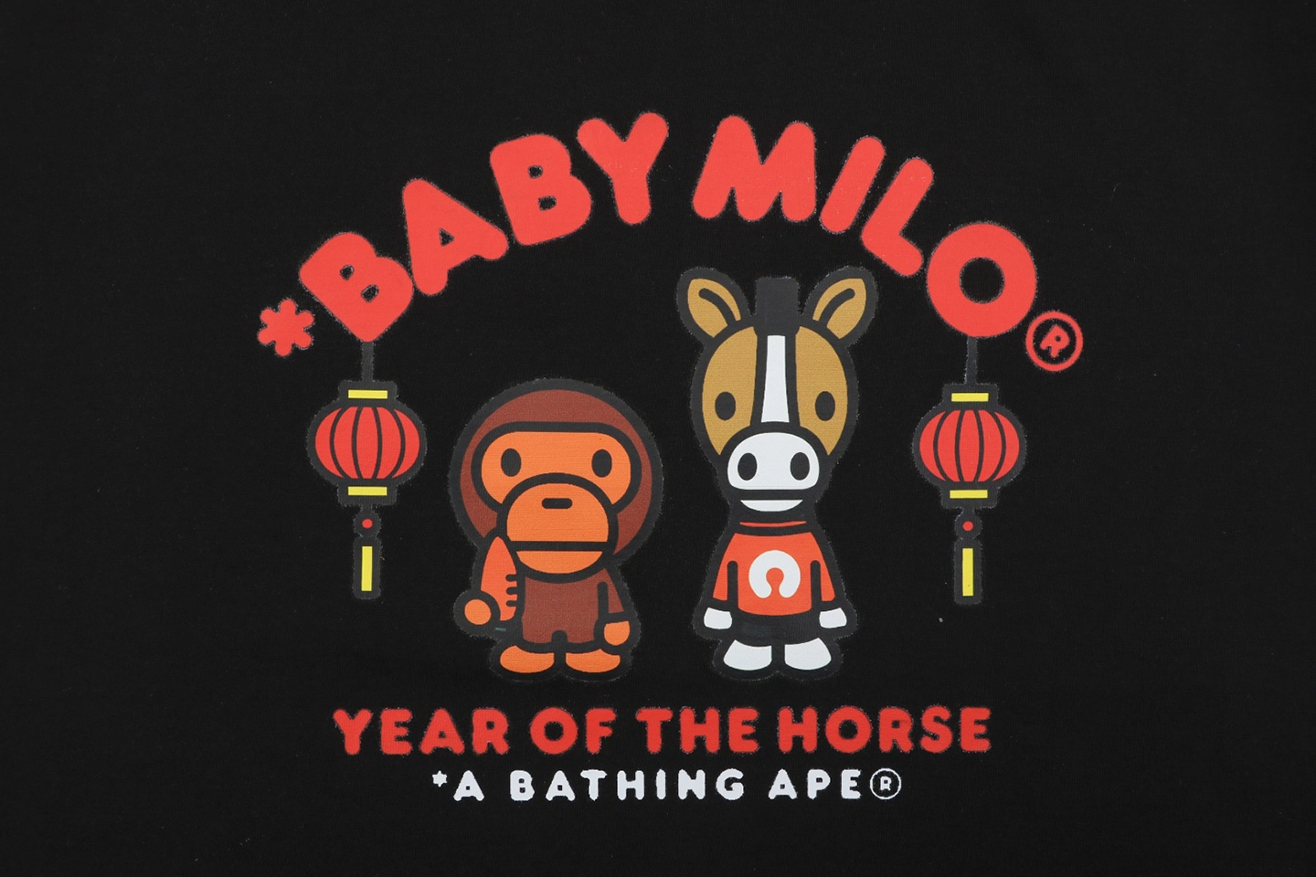 Bape Baby Milo Year of the Horse Graphic T-Shirt Black Front Print
