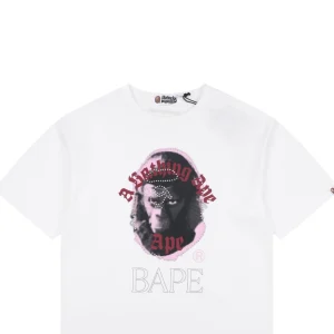 Bape Rhinestone Ape Head Graphic T-Shirt White