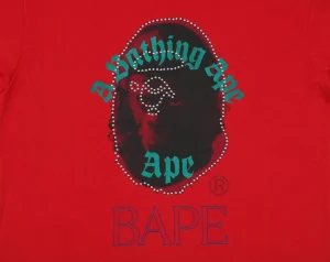 Bape Rhinestone Ape Head Graphic T-Shirt Red Front view