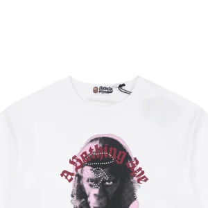 Bape Rhinestone Ape Head Graphic T-Shirt White