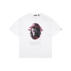 Bape Rhinestone Ape Head Graphic T-Shirt White Front view
